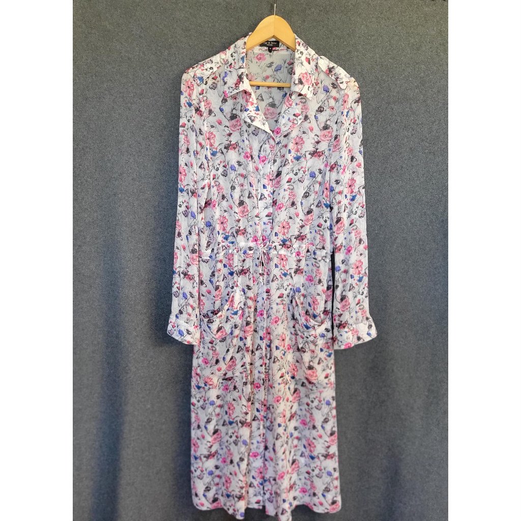 Rag & Bone 10 Semi-Sheer Dainty Wildflower Poppy Long Sleeve Midi Shirt Dress
